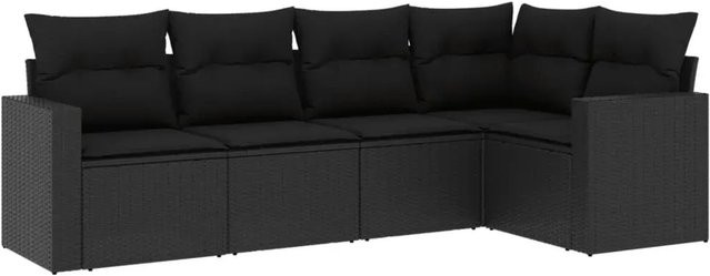 vidaXL 5-tlg Garten-Sofagarnitur in L-Form aus schwarzem PE-Rattan mit Kissen und pulverbeschichtetem Stahlgestell - Bild 1