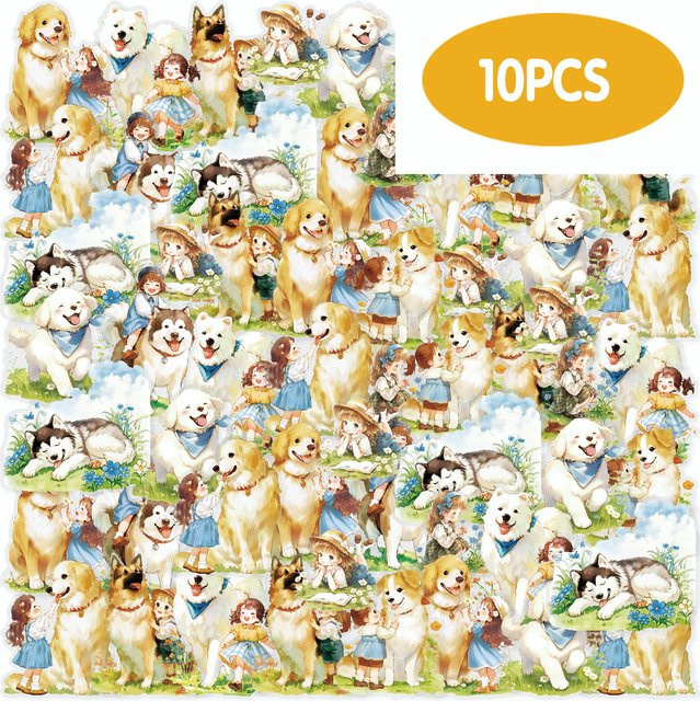 Etori Life Guardian Pup 10er Set Hundemädchen Aufkleber im Waldstil in Aquarell-Optik, bunte Sticker für Laptop, Handy und Dekoration - Bild 1