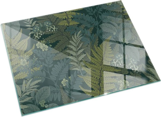 Tulup Glasplatte für Kamin mit Schmetterlings-Pflanzenmotiven in Grün, B/T: 120 x 80 cm - Bild 1