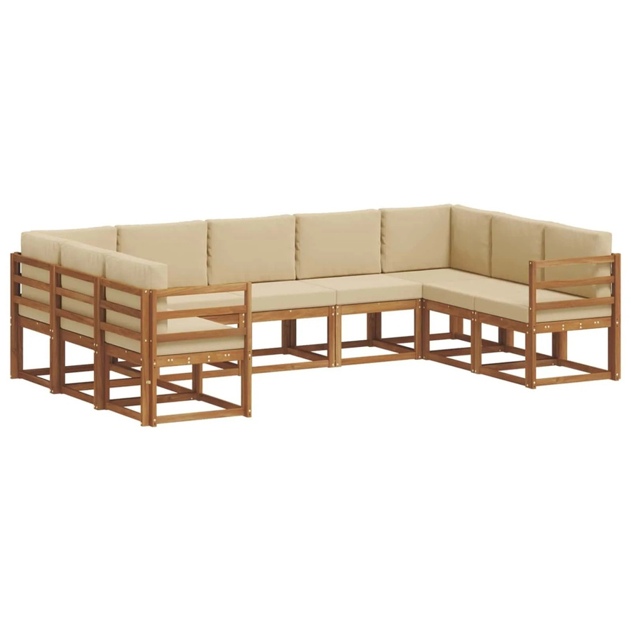 vidaXL Outdoor-Sofagarnitur 9-teilig aus Akazienholz in Natur und Beige mit Kissen in U-Form - Bild 2