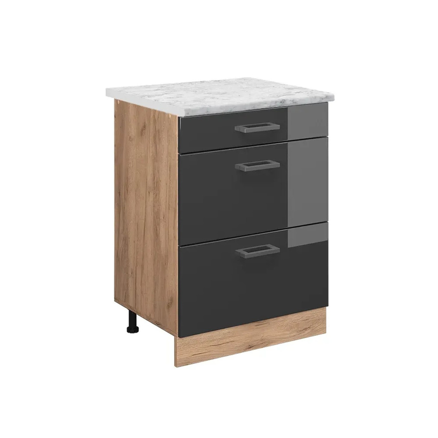 Vicco Küchenschrank R-Line Schubladenschrank in Anthrazit Hochglanz und Goldkraft Eiche, B: 60 cm, H: 81,6 cm, T: 46 cm - Bild 2