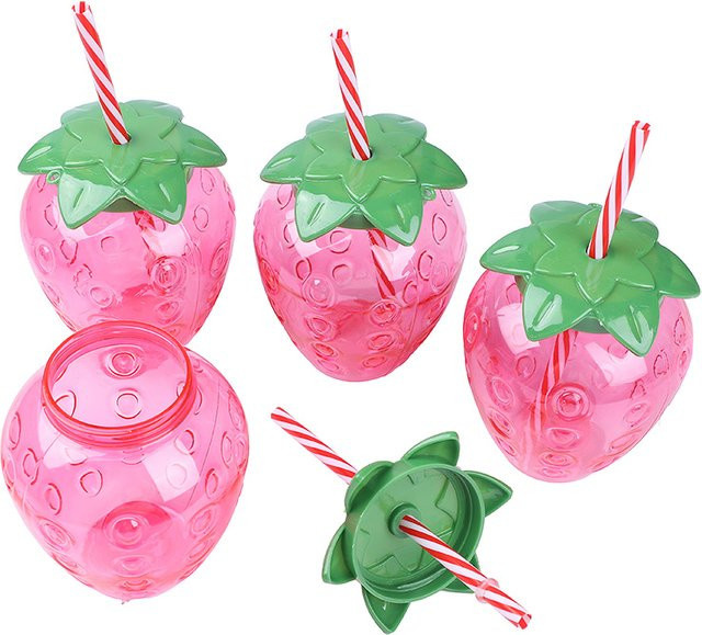 ZQNYCY Trinkbecher Set mit Stroh in tropischem Erdbeer- und Ananas-Design für Sommerpartys und Stranddekoration - Bild 1