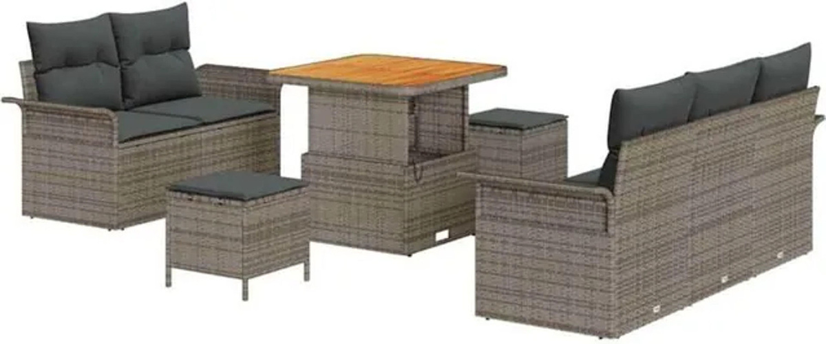 vidaXL Garten-Sofa-Set aus Poly-Rattan in Grau, 8-teiliges höhenverstellbares Loungemöbel-Set für Erwachsene - Bild 1