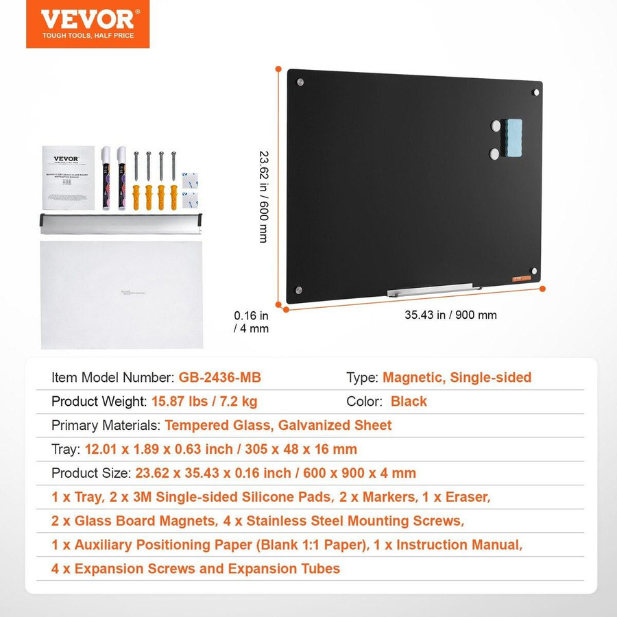 Magnetisches Glas-Whiteboard von Buying Solutions, MB, rahmenlos, Schwarz, B/H: 36 x 24 cm, inklusive Stiftehalter, Schwamm und 2 Markern - Bild 10