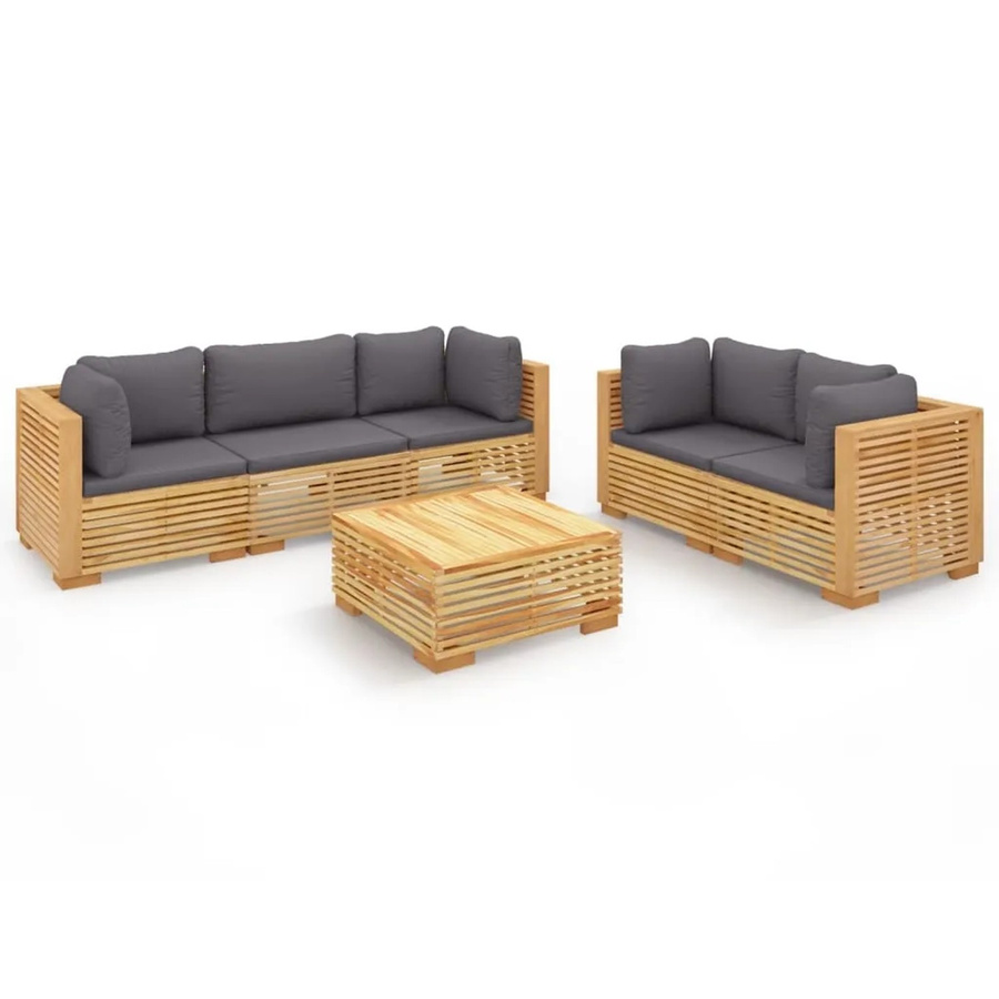 vidaXL 6-tlg Garten-Lounge-Set Modell 3 aus massivem Teakholz mit Kissen in Dunkelgrau - Bild 2