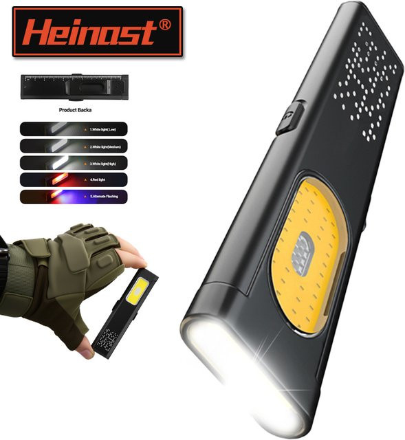 Heinast Magnetisches COB-Arbeitslicht in Schwarz, wiederaufladbare LED-Taschenlampe mit Clip für Autoreparaturen, Camping und Outdoor - Bild 1