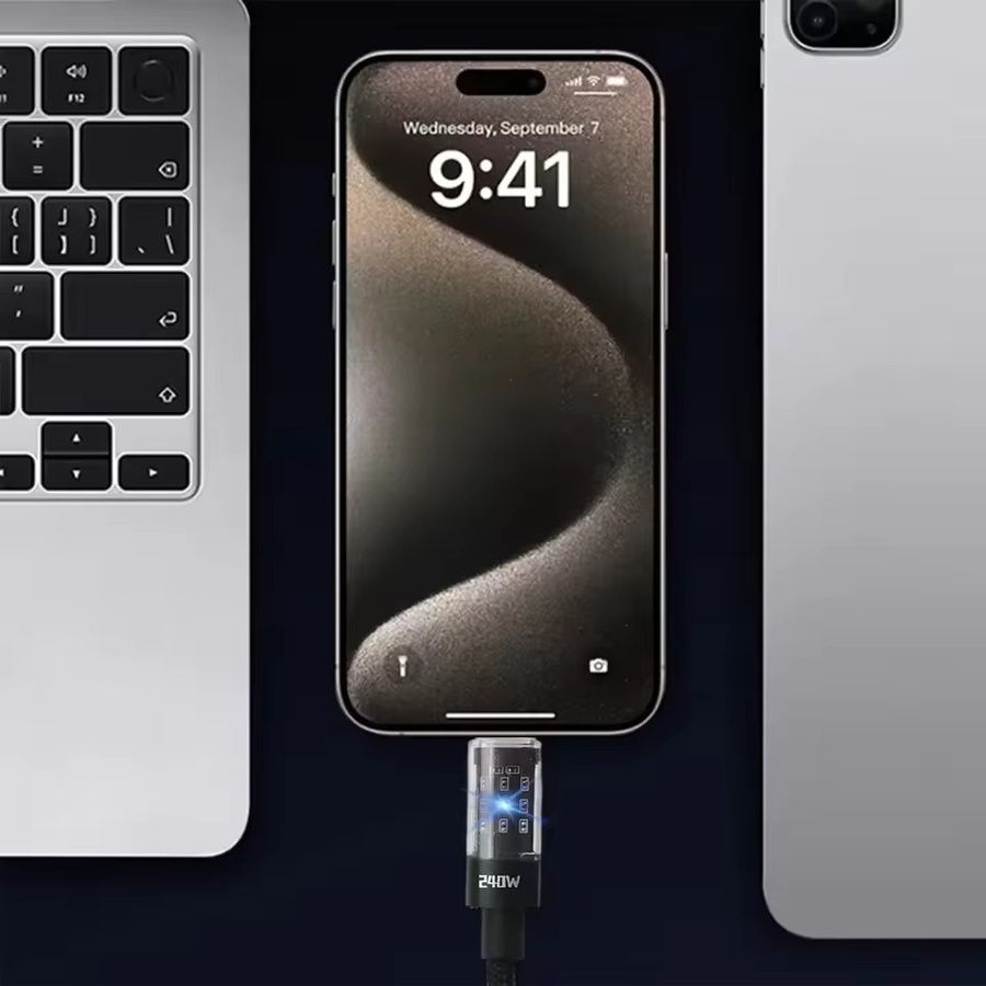 DIXSG USB-A auf USB-C Schnellladekabel 240W mit LED-Digitalanzeige, QC 3.0 Lade- und Datenkabel in Schwarz - Bild 5