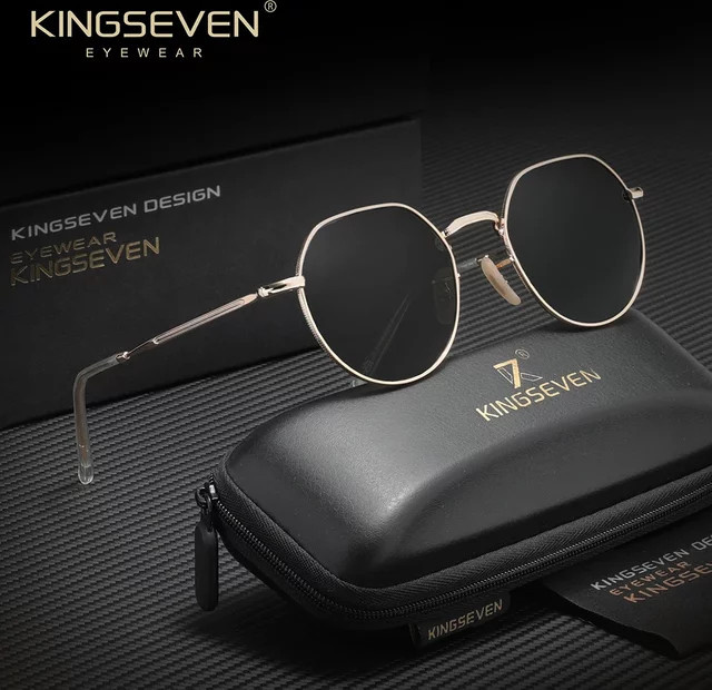 KINGSEVEN Sonnenbrille, hexagonal, Vollrand, Metall, gold, Unisex - Bild 1