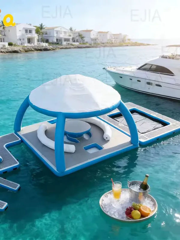 Ejia Aufblasbare schwimmende Wasserinsel-Plattform mit abnehmbarer Überdachung für Pool-Docks und Wasserveranstaltungen, Blau, B/T/H: 400 x 400 x 300 cm - Bild 5