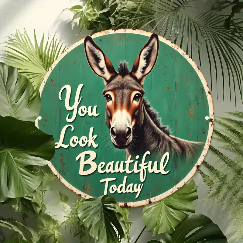 Vintage Aluminium Wandschild Potdemiel You Look Beautiful Today mit Esel-Design in Grün, B/H: 20,32 x 20,32 cm - Bild 6