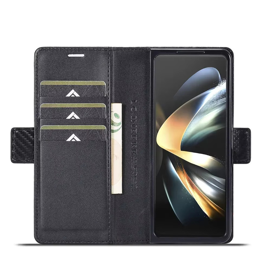 Luxus Carbon Fiber PU Leder Schutzhülle mit Kartenhalter für Samsung Galaxy Z Fold 7 6 5 4 3 in Schwarz - Bild 3