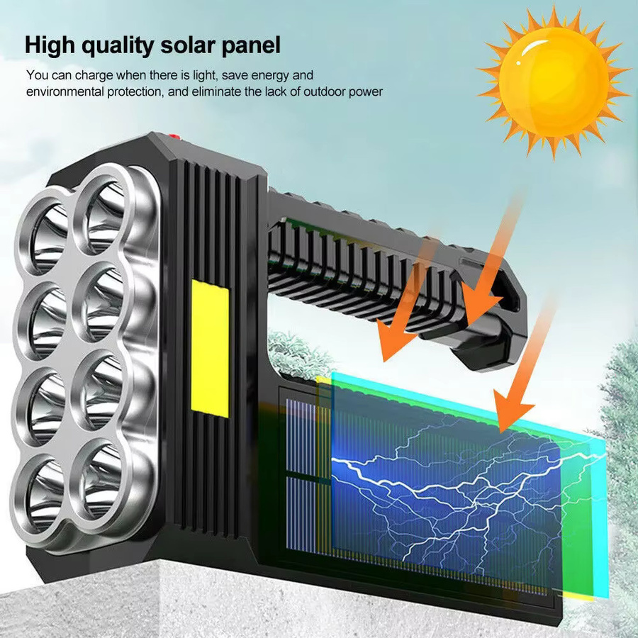 ESMARTER Outdoor Camping Suchscheinwerfer mit 8 LED Lampen, Solar und USB-Ladung, tragbare Handheld Taschenlampe in Schwarz mit 4 Beleuchtungsmodi - Bild 2