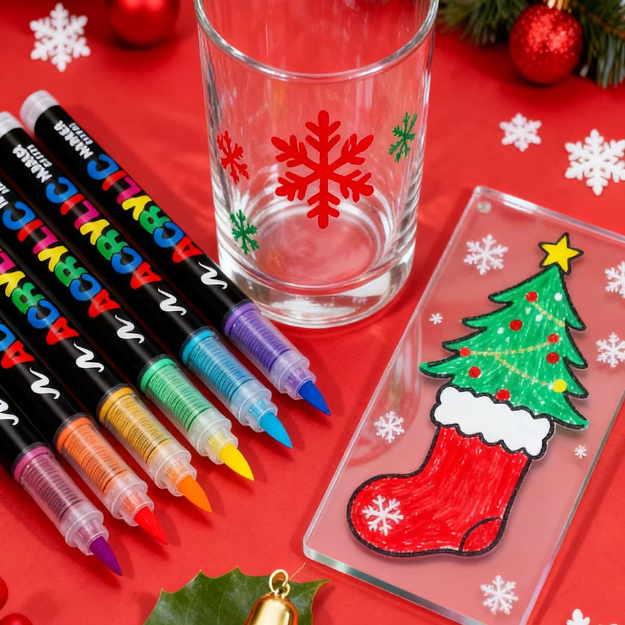Acryl-Marker-Set mit Weihnachtsmotiv in Multicolour und Weiß, gerade Flüssig-Marker mit weicher Spitze für DIY-Kunstmalerei und Doodling - Bild 3