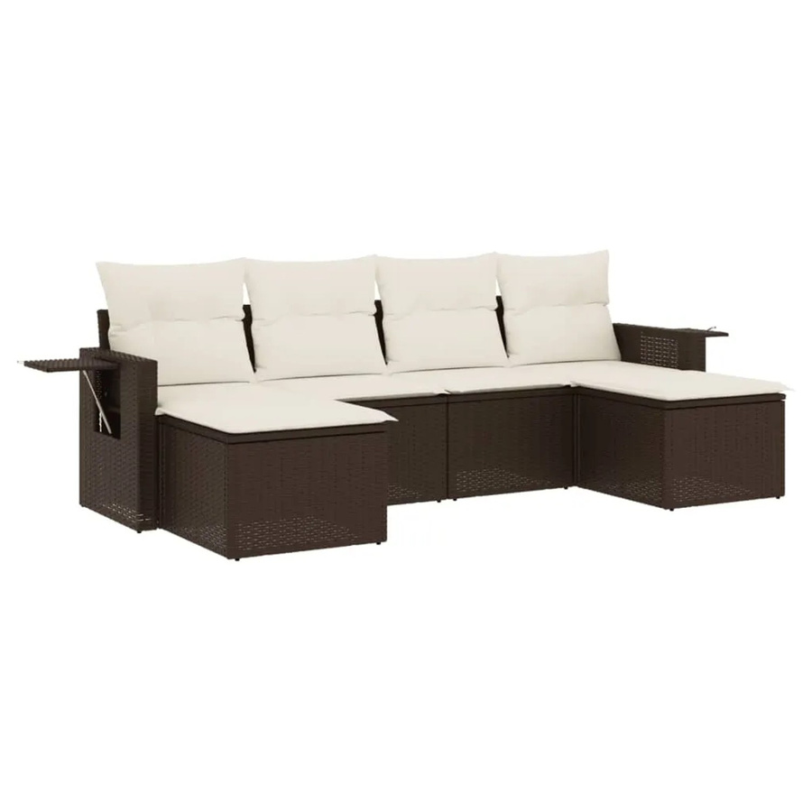 vidaXL 6-teilige Garten-Sofagarnitur aus braunem Poly-Rattan mit Kissen aus Polyester und pulverbeschichtetem Stahl - Bild 2