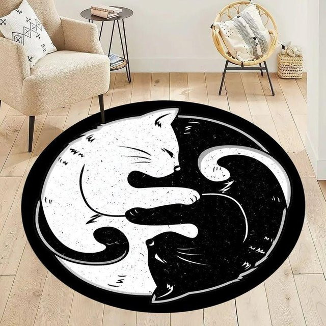 Runder Teppich Yin und Yang Katze von Karpetti, Schwarz, Durchmesser: 40 cm - Bild 1