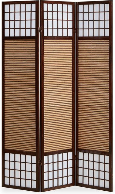 Homestyle4u 3-tlg. Paravent aus Bambus und Holz mit Reispapier in Braun, B/H: 132 x 175 cm - Bild 1