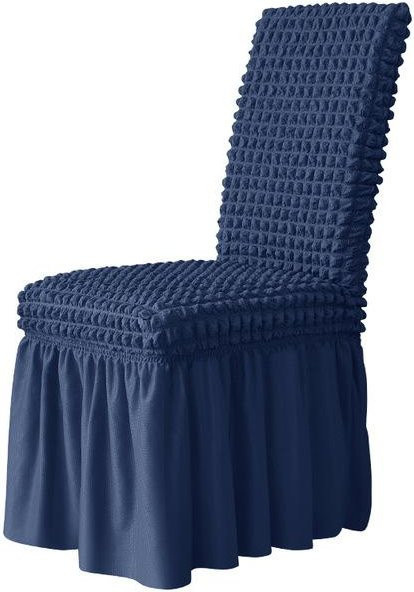 3D-Seersucker-Stuhlbezug mit langem Rock für Esszimmerstühle in Blau aus elastischem Stretch-Spandex - Bild 1