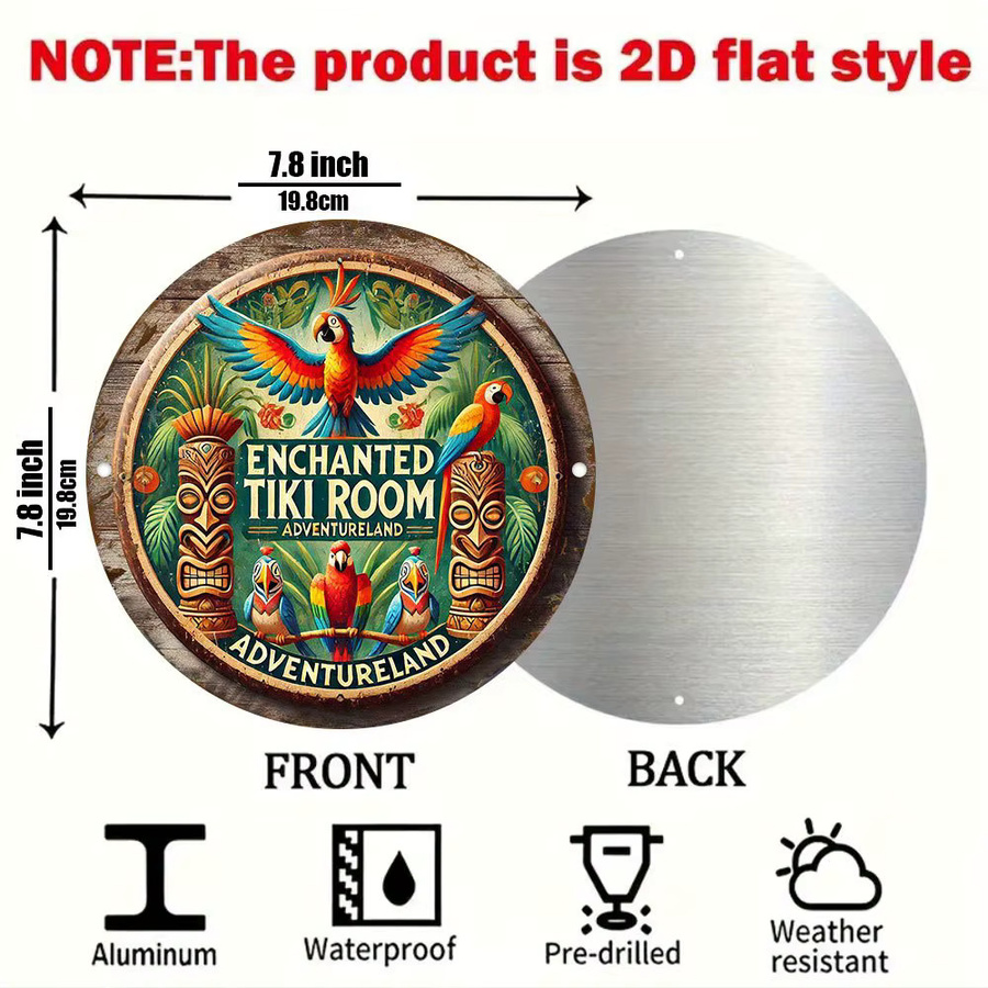 Potdemiel Enchanted Tiki Room Adventureland Metallblechschild mit Papageien- und Tiki-Masken-Design, rund, mehrfarbig, Durchmesser: 20 cm - Bild 3