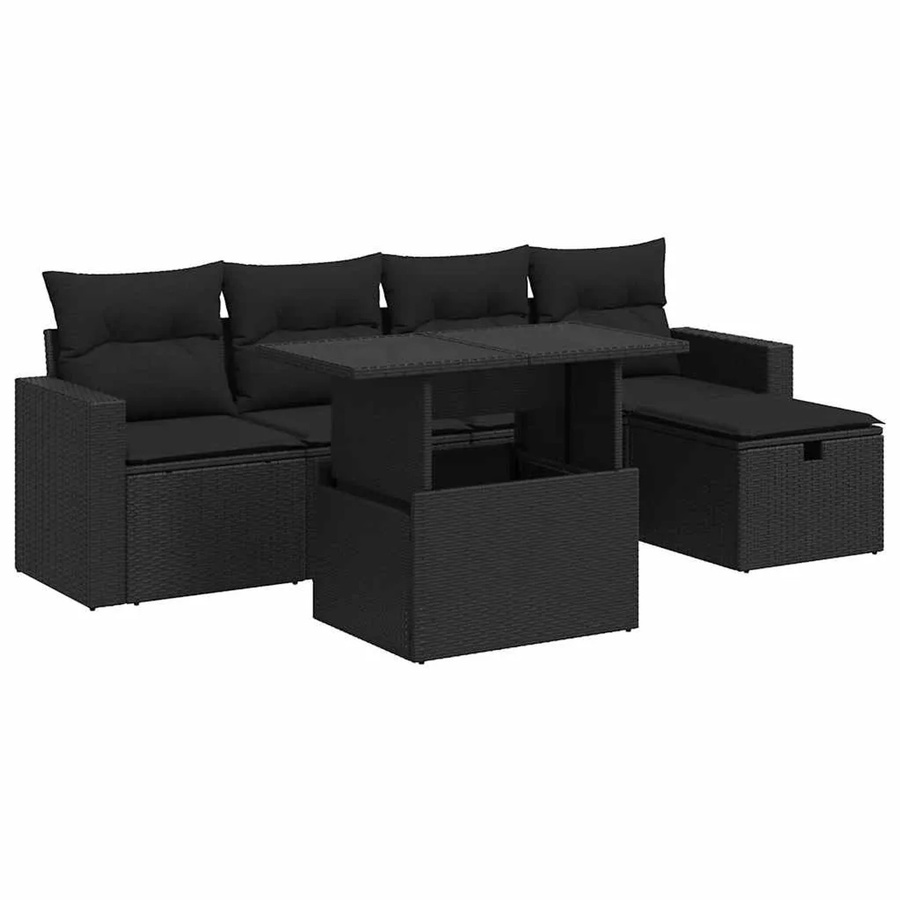 vidaXL 6-teilige Garten-Sofagarnitur aus Poly-Rattan mit Kissen in Schwarz - Bild 2
