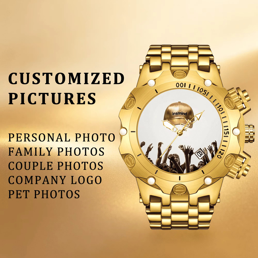 Herrenuhr, Quarz, Edelstahl, Gold, Rund - Bild 2