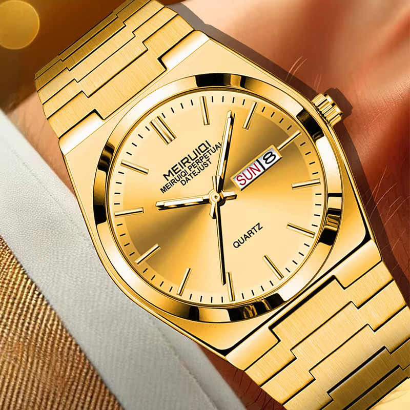 MEIRUIQI Armbanduhr Edelstahl, Gold, Quarz, Herren - Bild 4