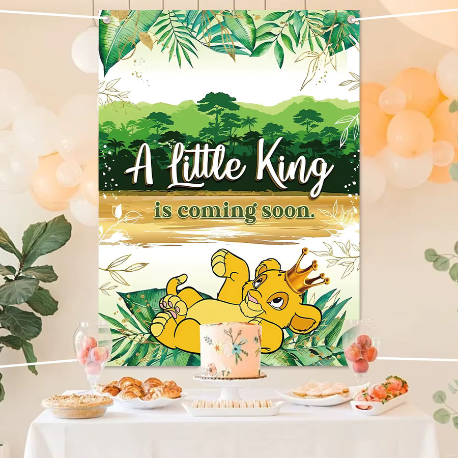 König der Löwen Babyparty Dekoration mit Simba und wildem Dschungel-Motiv in Gold und Multicolour als hängender Papier-Hintergrund - Bild 4
