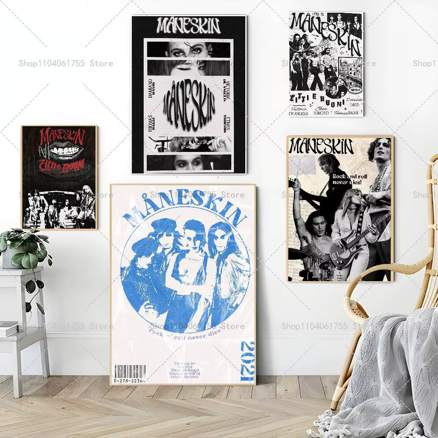 M-Maneskin Band-Poster selbstklebender Kunst-Aufkleber aus wasserfestem Papier in Multicolour - Bild 3