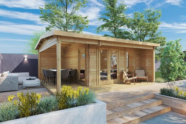 Gartenhaus Garten Studio XL mit Terrasse und Terrassenüberdachung B/T: 6 x 5 m - Bild 1