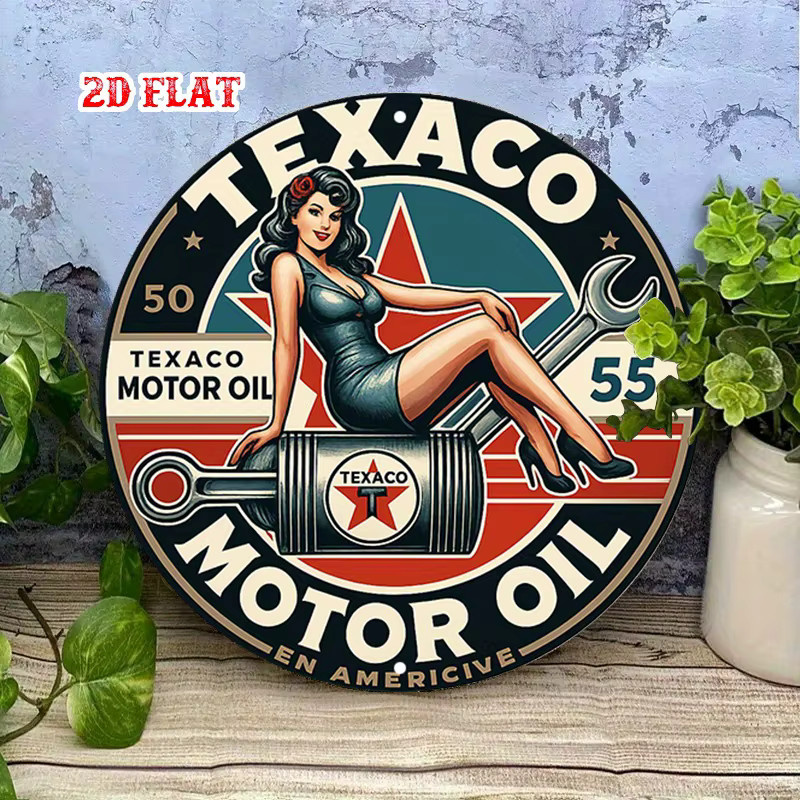Vintage Texaco Metallschild mit Mechaniker-Frau und Schraubenschlüssel Design, mehrfarbig - Bild 3
