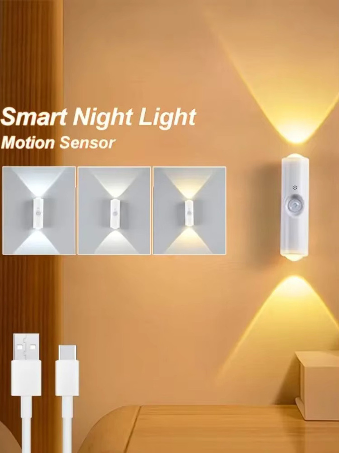 ZTree LED-Wandleuchte mit Bewegungsmelder in Weiß, USB wiederaufladbares Nachtlicht für Schlafzimmer, Flur, Treppe und Büro - Bild 6