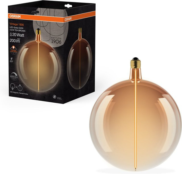 OSRAM Vintage 1906 LED Filament Globe Lampe E27, Tea Brown, dimmbar, 4.8W, Warmweiß - Bild 1