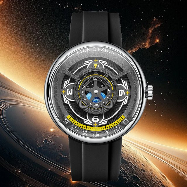 LIGE Armbanduhr Quarz, Silikon, Schwarz, Herren - Bild 1