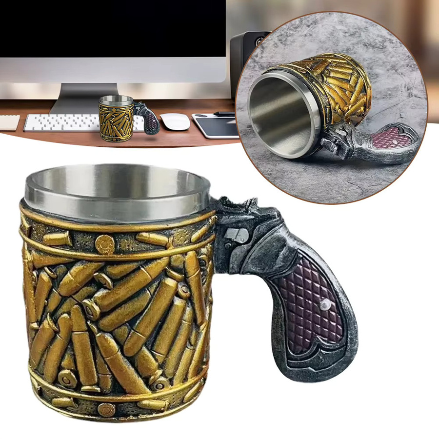Edelstahl Bierbecher im Bullet Shell Design mit Kugelmuster in Gelb - Bild 2