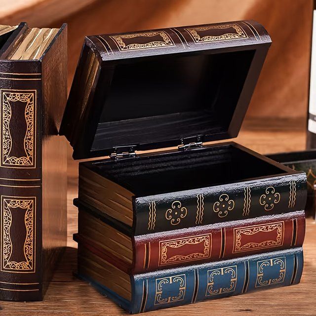 Untior Buchförmige Aufbewahrungsbox aus Holz im Retro-Stil mit Deckel und stapelbarem Design - Bild 1