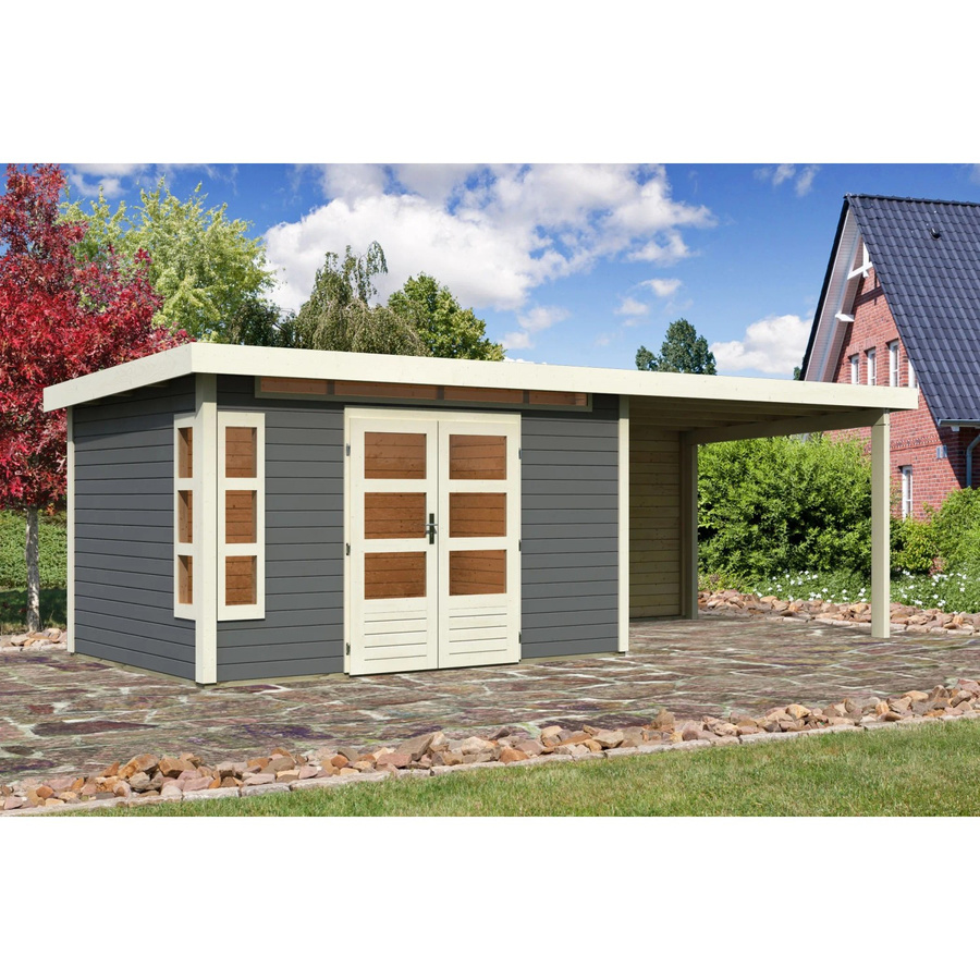 Karibu Holz-Gartenhaus Kastberg mit Flachdach in Terragrau, B/T/H: 360 x 240 x 222 cm - Bild 2