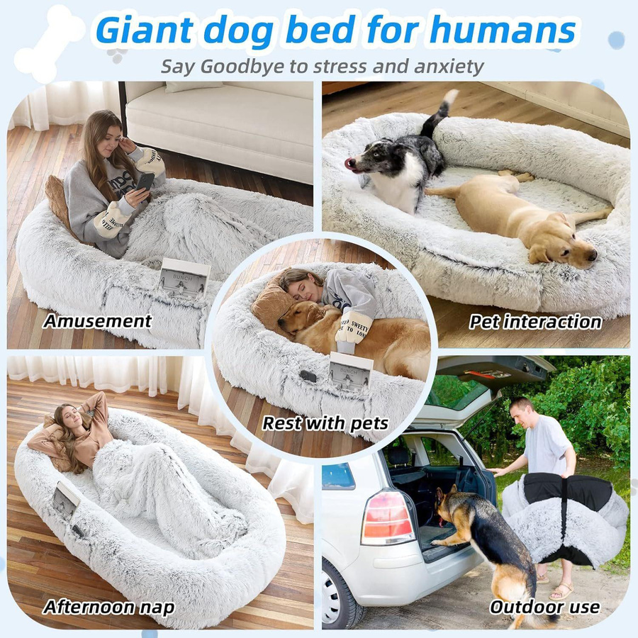 Großes Hundebett von Household supplies MH als warmes Haustier-Sofa aus Mikrofaser, abnehmbarer und waschbarer Bezug, B/T/H: 165 x 100 x 25 cm - Bild 3