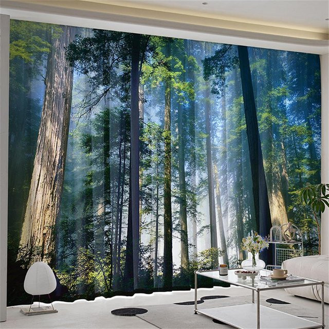 Yiran Furniture Vorhänge mit Naturmotiv Wald und Rasen, 2er-Set, Grün, Breite: 100 cm, Höhe: 240 cm - Bild 1