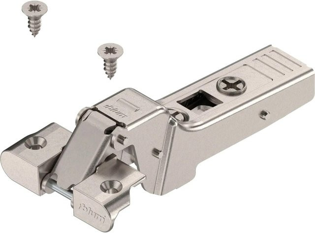 Blum Alurahmenscharnier Clip top 95 Grad, 9,5 mm Gekröpft mit Feder und Schrauben, Nickelplattiert, Silber - Bild 1