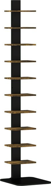 HOMCOM Vertikales Säulenregal mit 11 Ablagen im industriellen Stil, schmales hohes Eckregal aus Stahl und MDF, Rustikales Braun, B/T/H: 34.5 x 41.5 x 163.5 cm - Bild 1