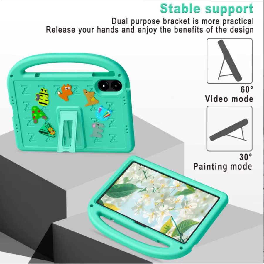 Stoßfeste EVA-Tablet-Hülle mit Stiftfach für Xiaomi Redmi Pad Pro 12,1 Zoll 2024 in Blau und Türkis mit niedlichem Cartoon-Kinderbuchstaben-Design - Bild 3