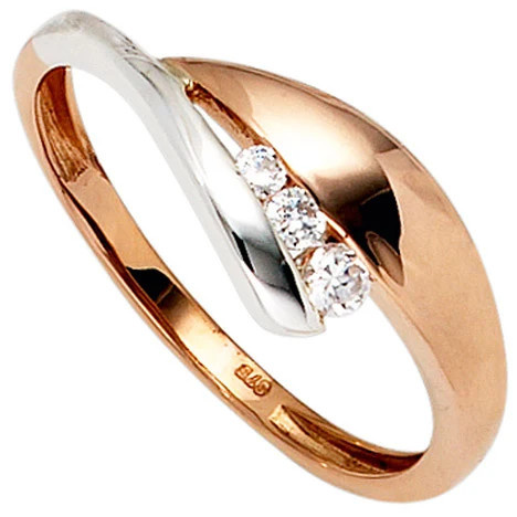 Colfem Ring Damen, 375 Rotgold, Weißgold, bicolor, 3 Zirkonia - Bild 1