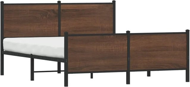 vidaXL Metallbett in Eiche Braun ohne Matratze, B/T/H: 140 x 190 cm - Bild 1