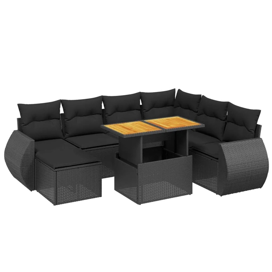 vidaXL 8-teilige Garten-Sofagarnitur aus Poly-Rattan und Akazienholz in Schwarz mit Kissen - Bild 2