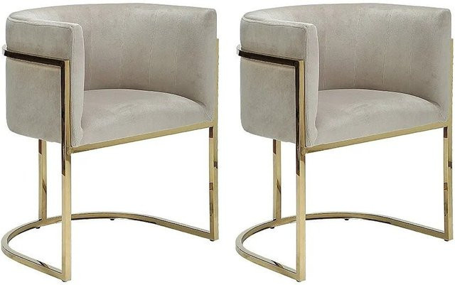 Vente-unique Stuhl Peria in Beige mit Samtbezug und Armlehnen sowie Gold-Metallgestell, Breite: 60 cm, Höhe: 60 cm - Bild 1