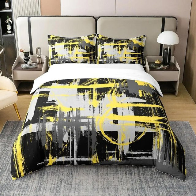 Bettwäsche-Set ASA2 mit geometrischem Streifenmuster in Rot, Grau, Weiß und Schwarz, bestehend aus einem Bettbezug und 2 Kissenbezügen, B/H: 135 x 200 cm - Bild 1