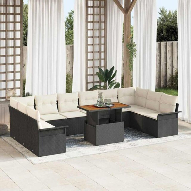 Vidaxl Garten-Sofa-Set aus Poly-Rattan mit Speicherfunktion in Schwarz, 11-teilig, modern - Bild 1