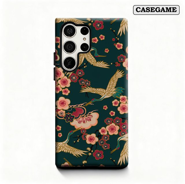 Potdemiel Crane Blossom Breeze Handyhülle für Samsung Galaxy S25 Ultra, S24 und S23 Ultra Plus, stoßfeste doppellagige Rückseite, multicolour - Bild 1