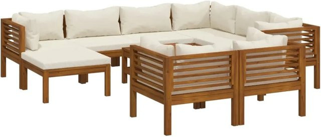 vidaXL 10-teiliges Garten-Lounge-Set aus massivem Akazienholz mit cremefarbenen Kissen - Bild 1