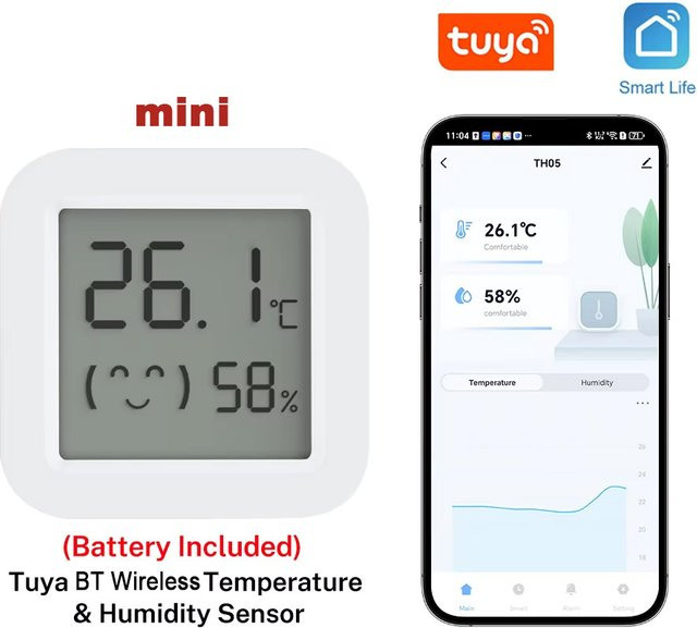 Tuya Smart Bluetooth Temperatur- und Feuchtigkeitssensor mit LCD-Display und App-Steuerung, Weiß - Bild 1