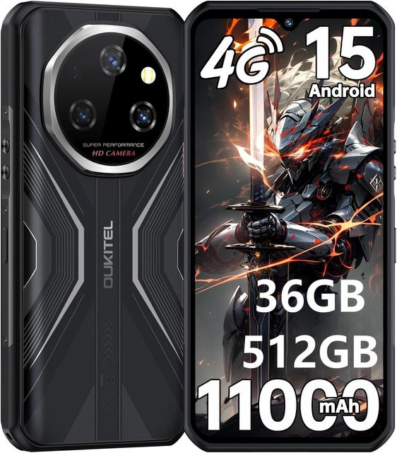 OUKITEL WP55S Smartphone Schwarz mit 512 GB Speicher, 36 GB RAM, 11000mAh Akku und 6.6 Zoll Display, Android 15, 64MP Kamera - Bild 1